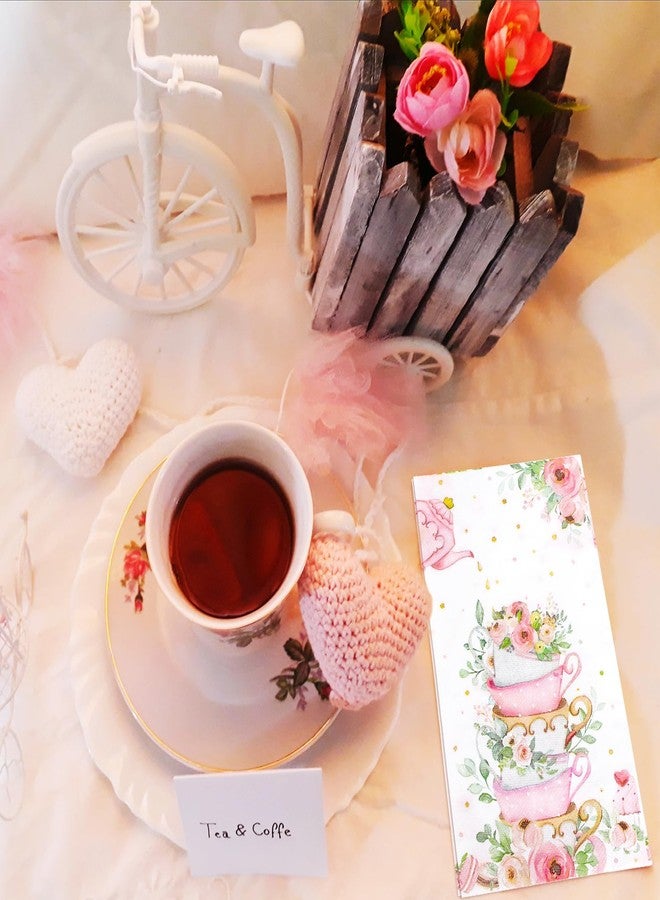 Whaline 100Pcs Tea Party Guest Napkins Floral Teacup Disposable Napkins Flower Tea Cup Dinner Hand Towel Paper Napkins for Bathroom Wedding Baby Shower Party Table Decor Supplies - Image 5